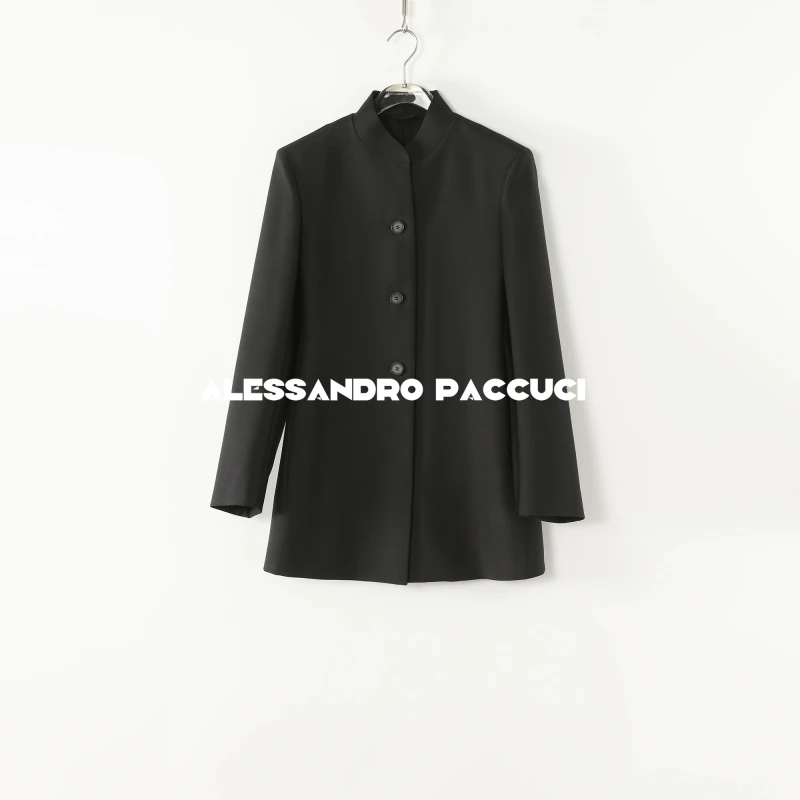 AP洛哥52075WZ【黑标限量/霜华染墨】进口绵羊毛+桑蚕丝收腰中山装