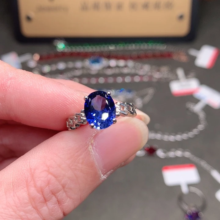 蓝宝石银S925镶嵌戒指矢车菊