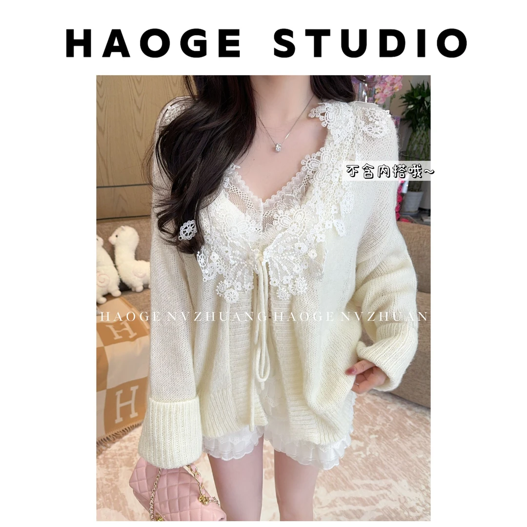 浩哥严选●毛衣预HGQ5MY3571A小众甜美V领长袖时尚温柔宽松设计感