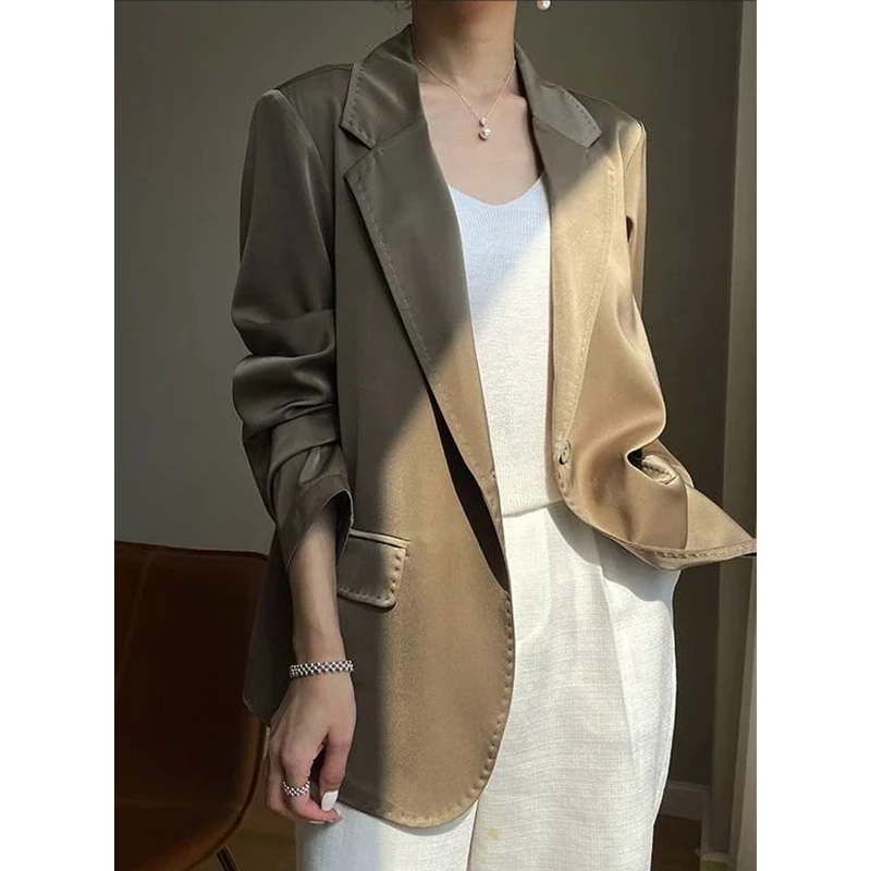 缎面西装防皱垂坠感通勤上班百搭显瘦外套 镜子 全  PX2-272