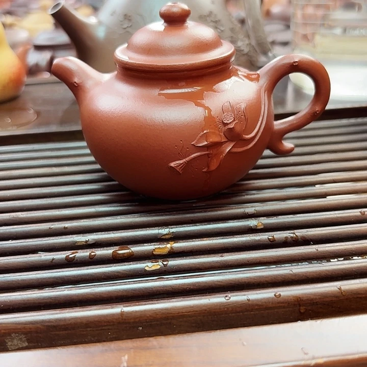 茶壶紫砂紫砂壶朱泥荷花