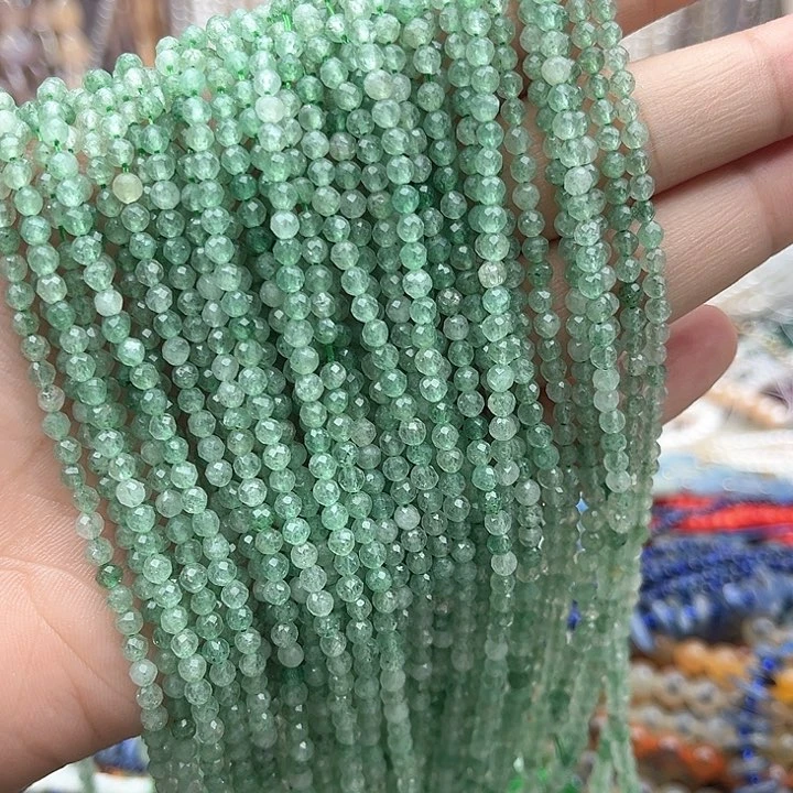 未镶嵌玛瑙/玉髓珠宝半成品一条3mm左右绿草莓晶刻面