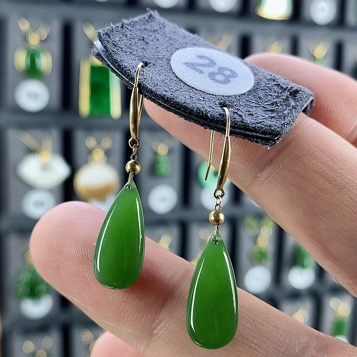 和田玉耳饰18K金镶嵌