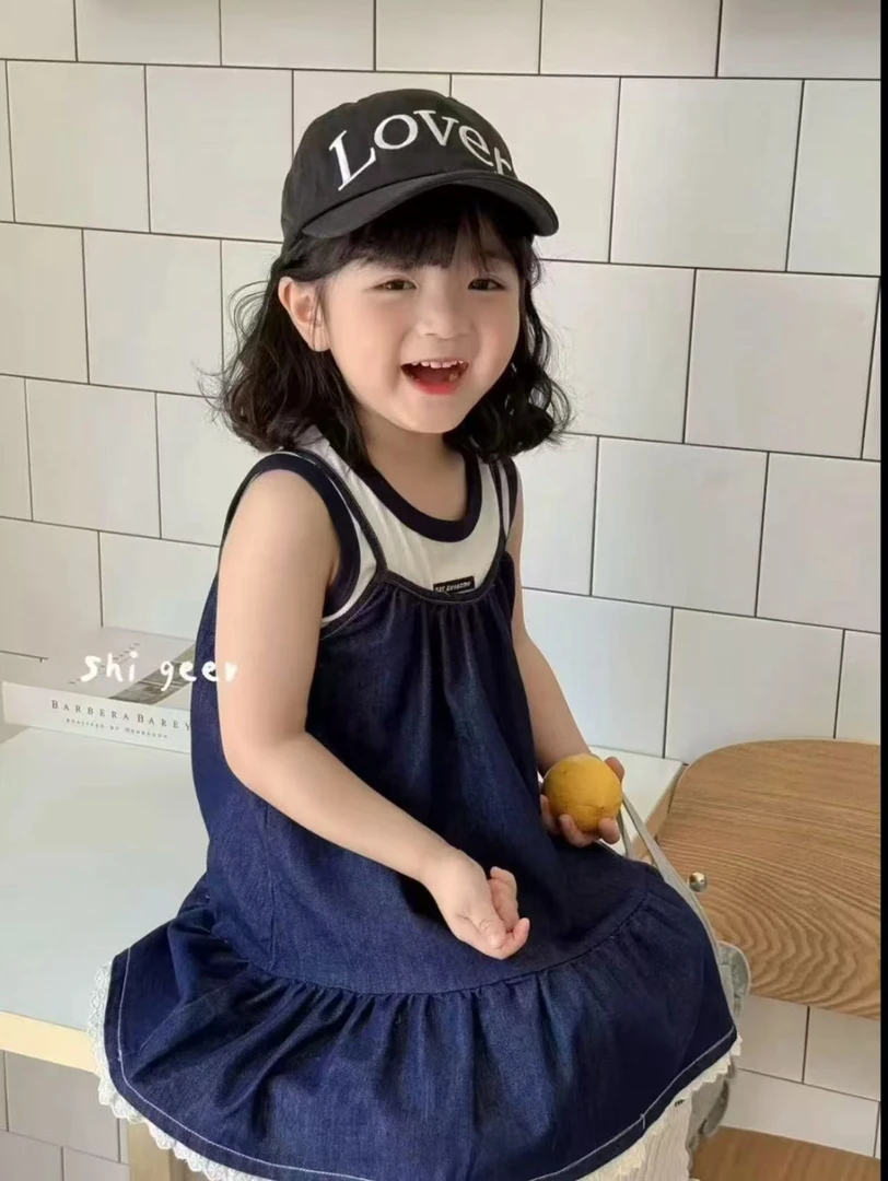 儿童夏季牛仔吊带连衣裙子加内衬两件套韩版女童HW68521