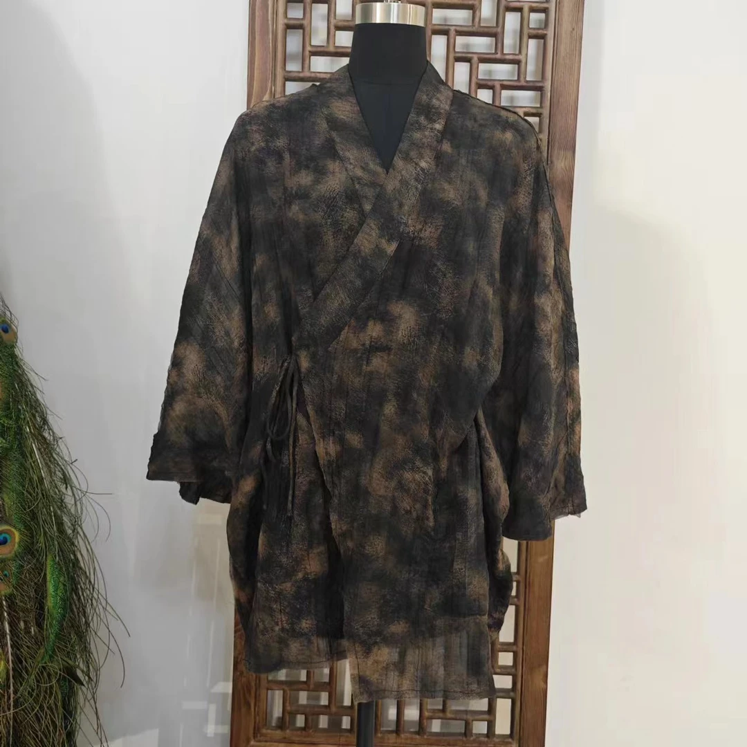 凤徕兮私人定制咖色暗纹斜襟系带上衣 LS221