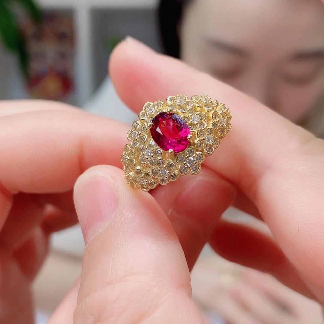 碧玺戒指银S925镶嵌戒指超美