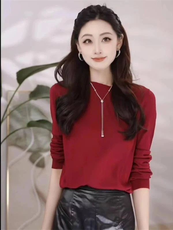 【商场同款】2025秋季新款简约百搭纯色薄款圆领长袖针织衫毛衣女士