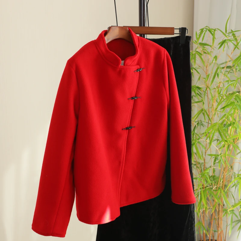 秋冬过新年战袍新中式女装今年流行爆款毛呢大衣红色小香风外套女