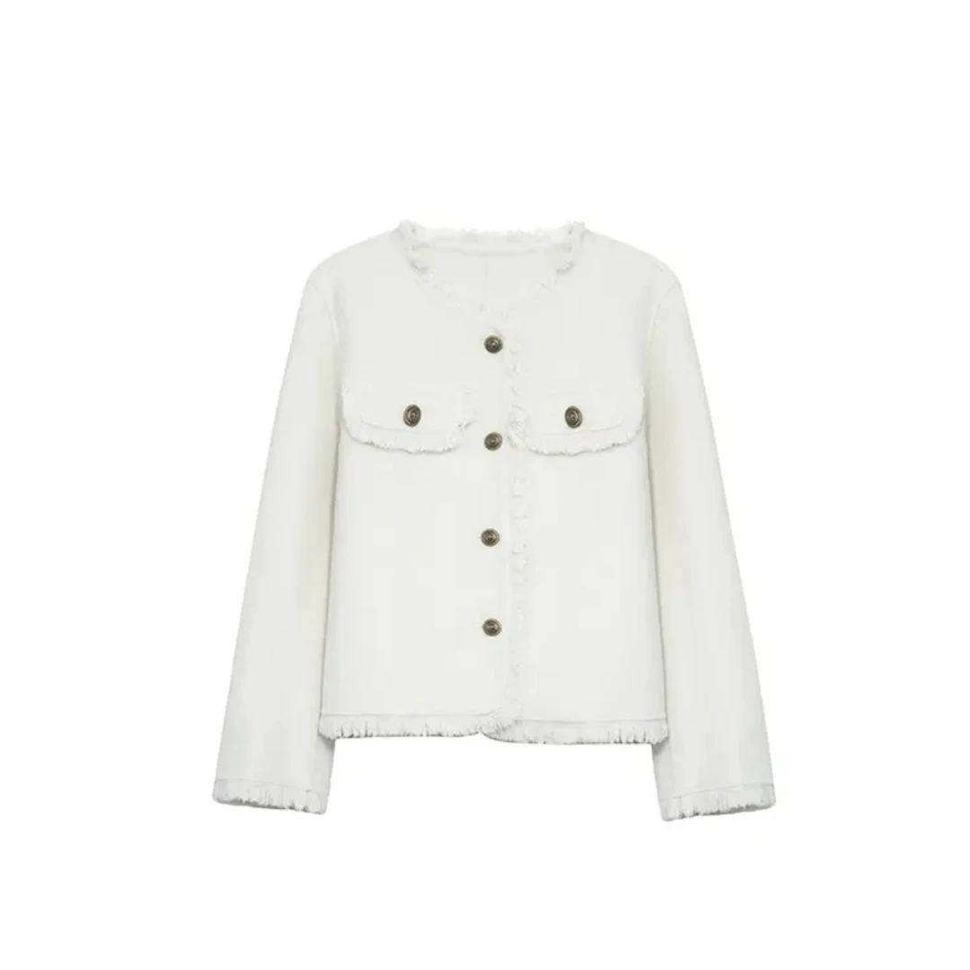 时尚英伦风短款大衣流苏小香风长袖羊毛大衣春季毛呢黑色8881a