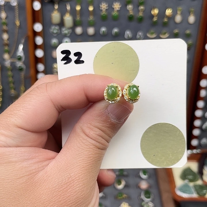和田玉（碧玉）耳饰银S925镶嵌和田玉32