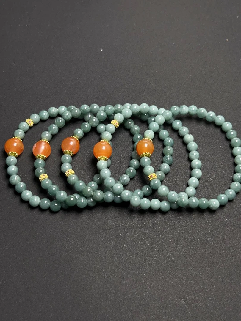 1576 【翡翠+南红玛瑙单圈】手串约6MM（拍一发一多样性发货）