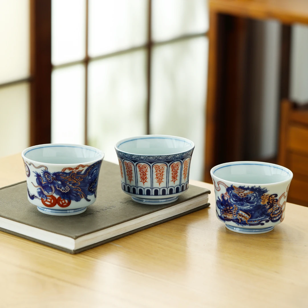 青花主人杯陶瓷喝茶杯功夫茶具品茗杯复古泡茶杯个人专用压手杯