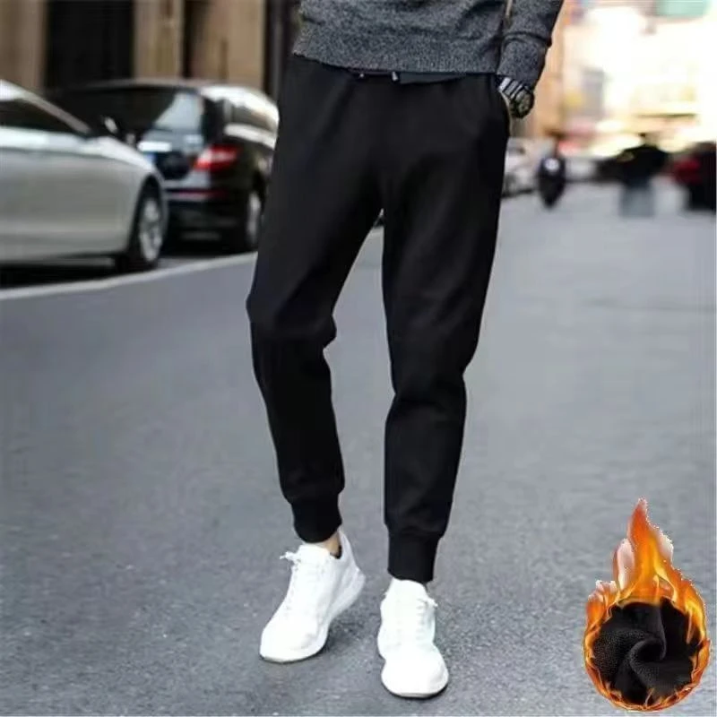 运动加绒裤子男士休闲裤宽松高街潮牌百搭卫裤束脚男裤秋冬款