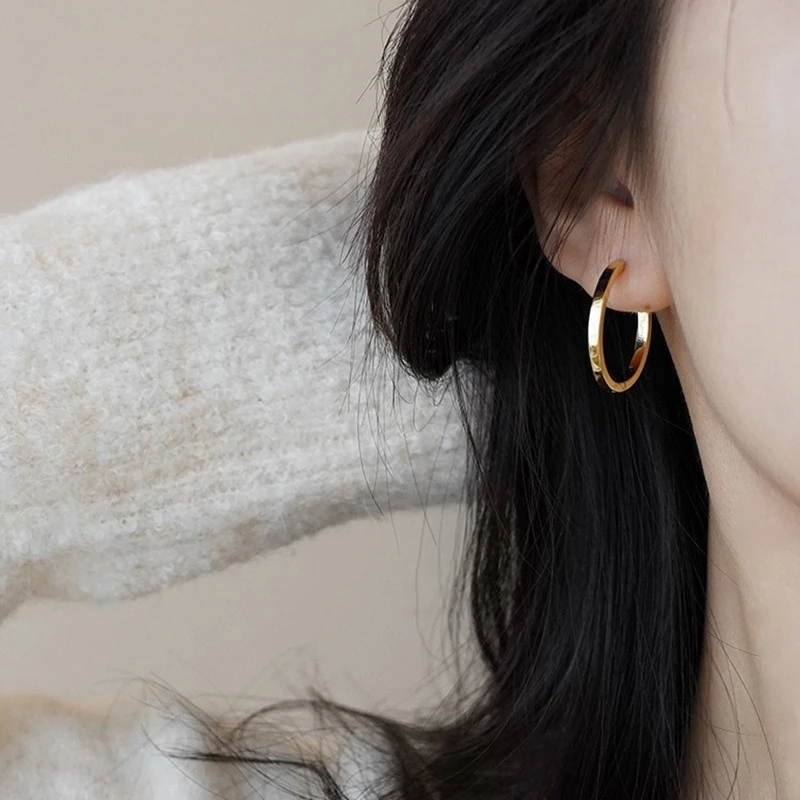 925银耳饰 法式圈圈耳环素圈简约耳圈女高级感耳饰小众设计耳钉女