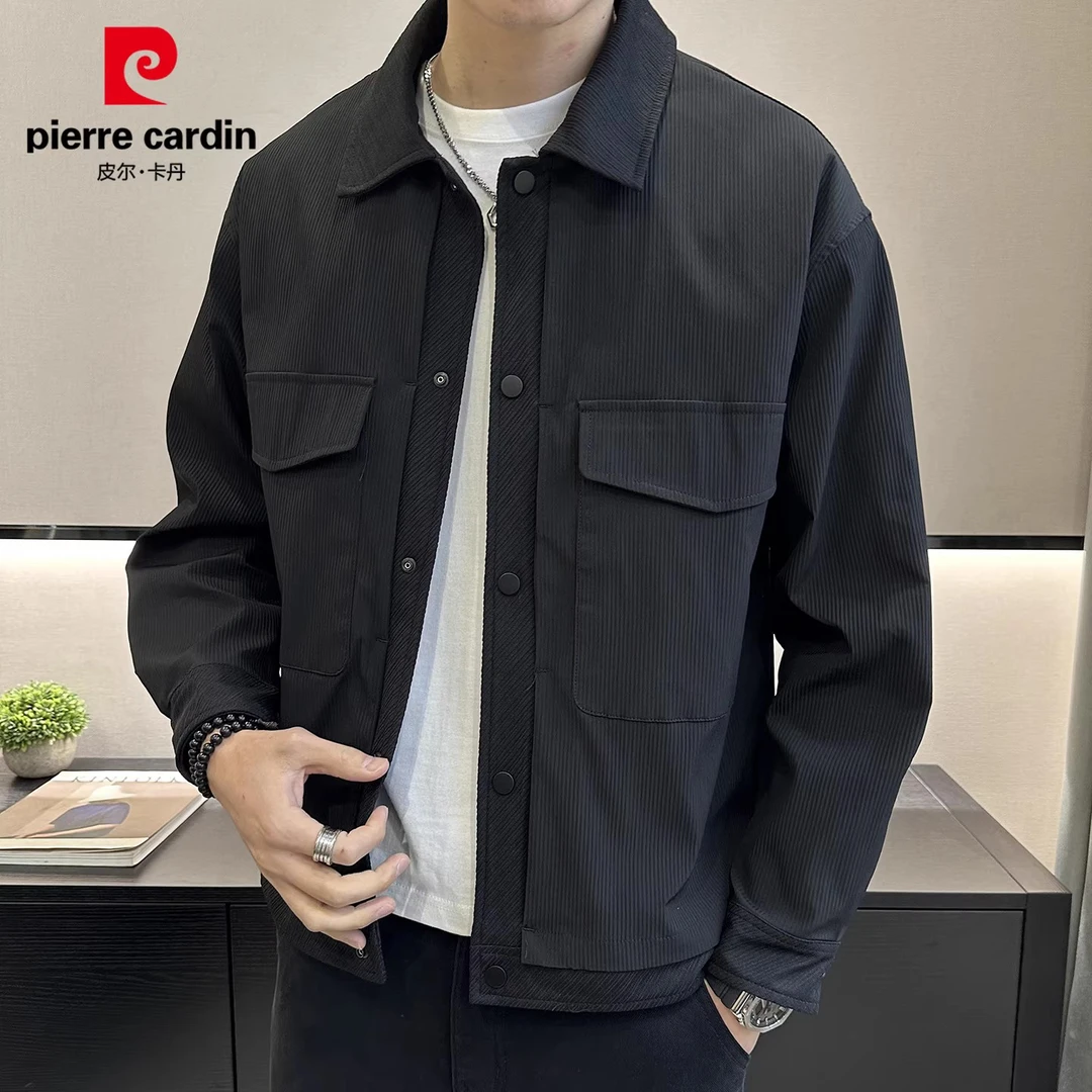 皮尔卡丹工装夹克保暖秋冬纯色加厚休闲通勤时尚翻领男士外套