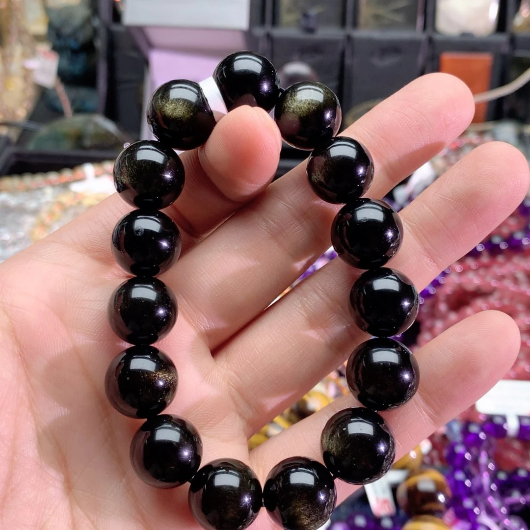 水晶手串未镶嵌方*愉金耀石手链14+