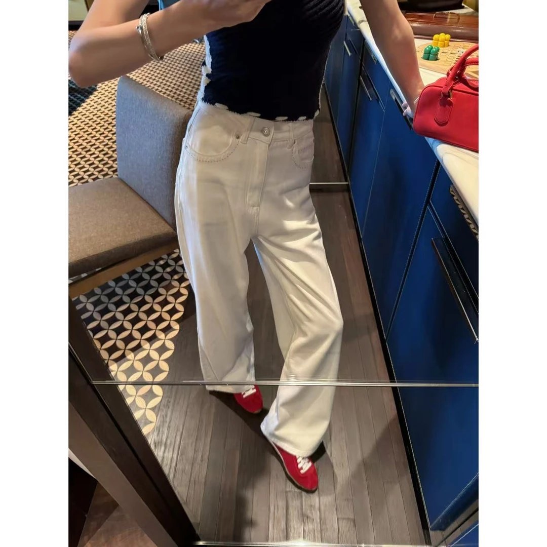 【盒子专享】水洗日落 百搭高腰收边真口袋直筒牛仔裤