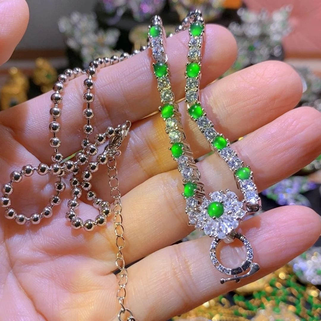 吊坠(不含链)银S925镶嵌翡翠