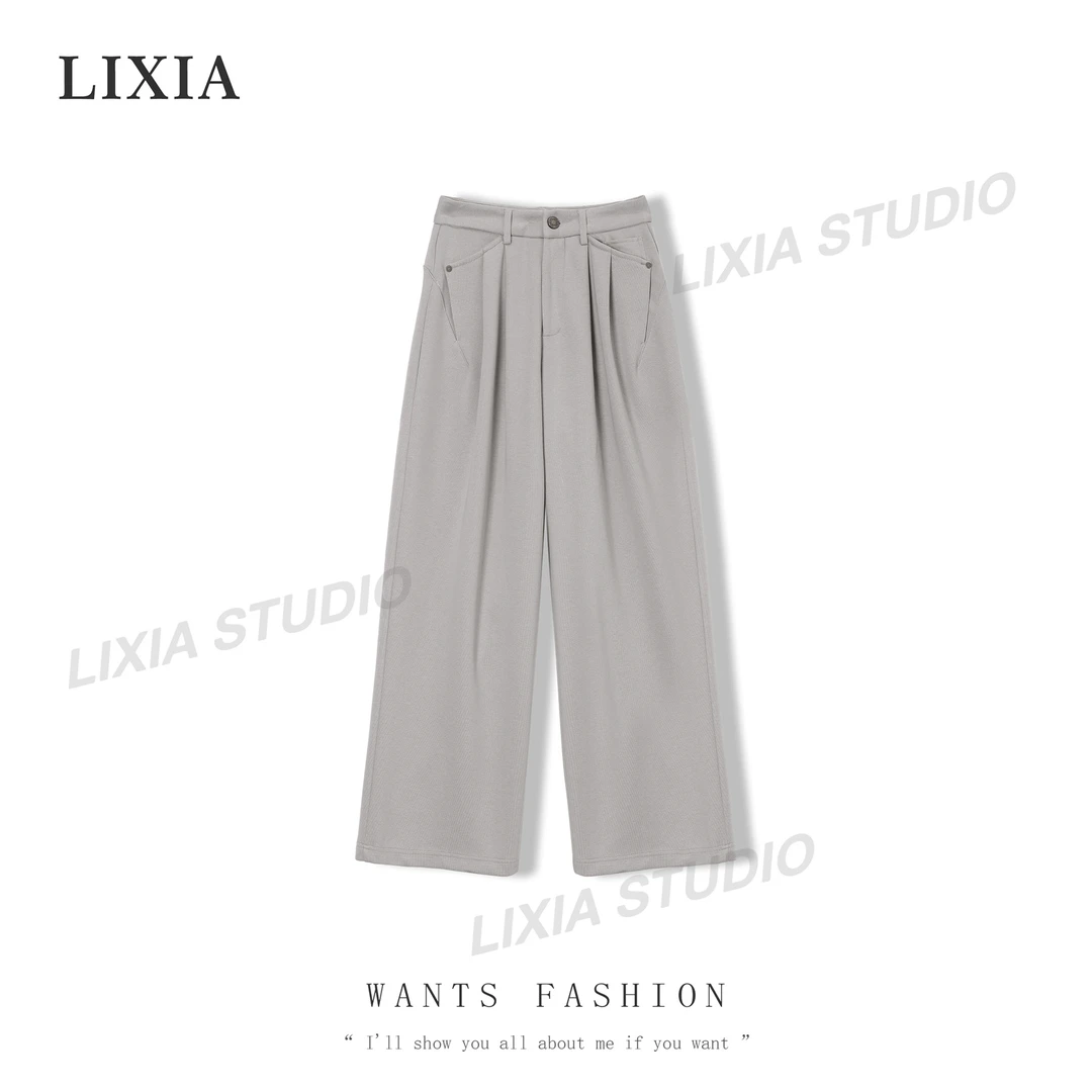 LIXIA【亭亭玉立】直筒新款裤子女显高垂感阔腿休闲裤-3538