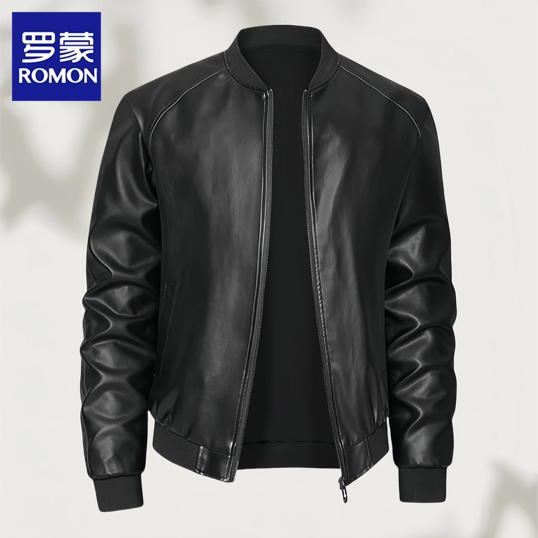 Romon/罗蒙秋冬季机车外套男士立领夹克休闲立领皮衣防风保暖外套