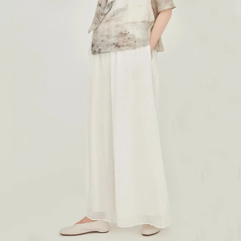「浮云堂.风」清幽.中式禅意苎麻阔腿裤女25春夏国风长裤茶服裤