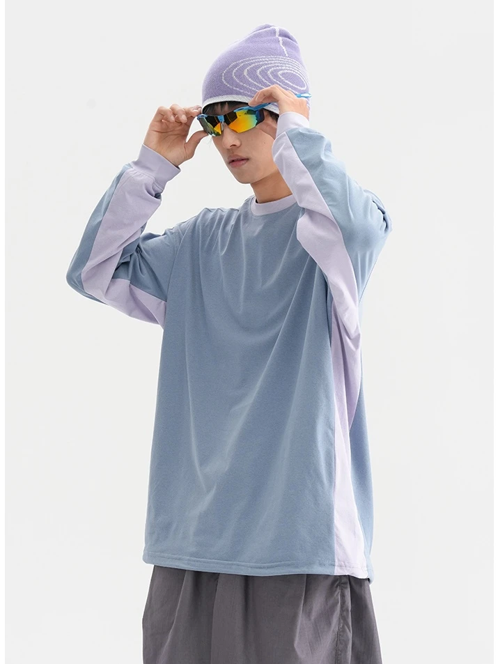YAN防晒男女同款美式宽松微弹百搭潮牌抽绳圆领长袖T恤秋季上衣