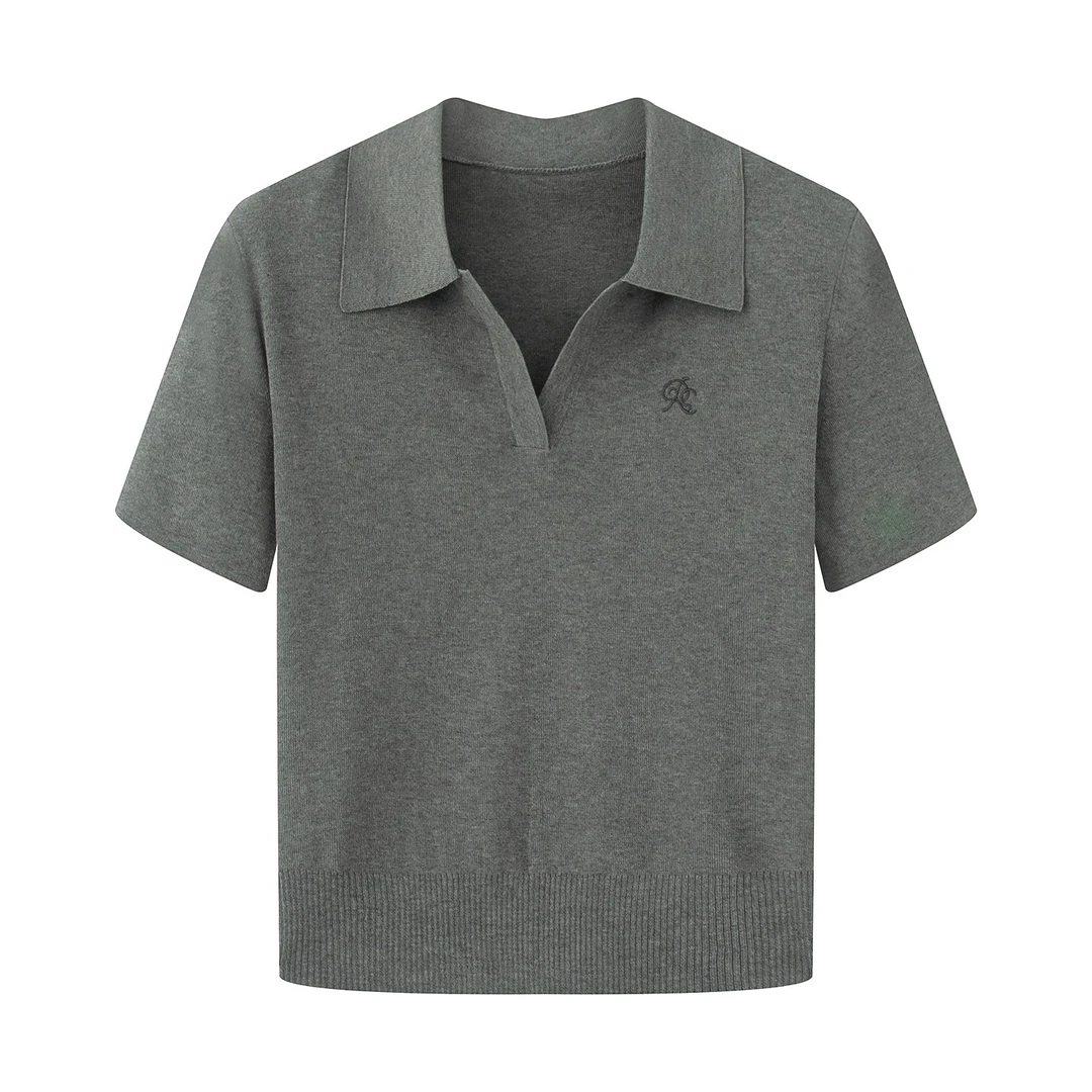 【迪家】同款百搭显瘦V领polo短袖针织衫POLO衫T恤女款上衣3103