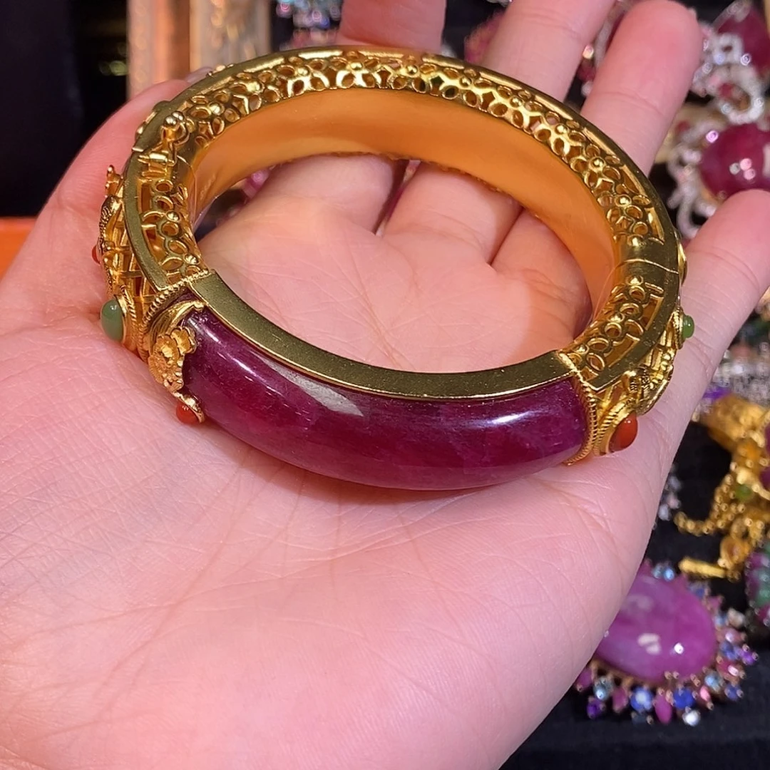 红宝石手镯银S925镶嵌