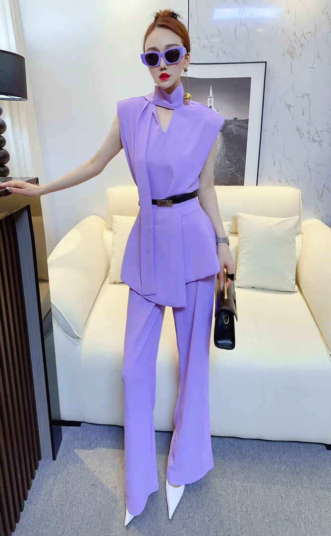 子艳家 欧货定制款小众设计感套装夏季气质绑带无袖上衣裙两件套