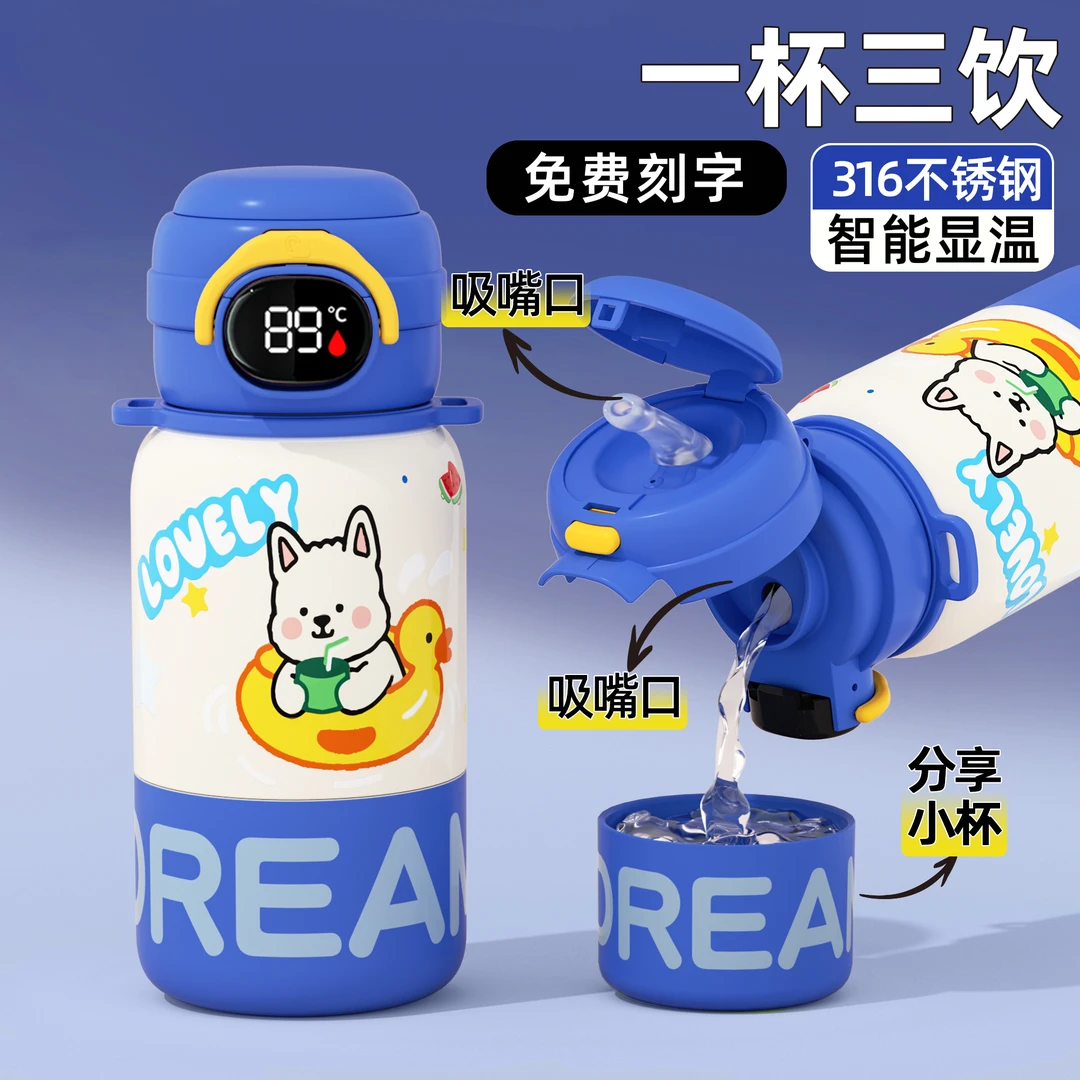 儿童保温杯男女孩显温水杯上学专用2025新款高颜值幼儿园吸管杯子