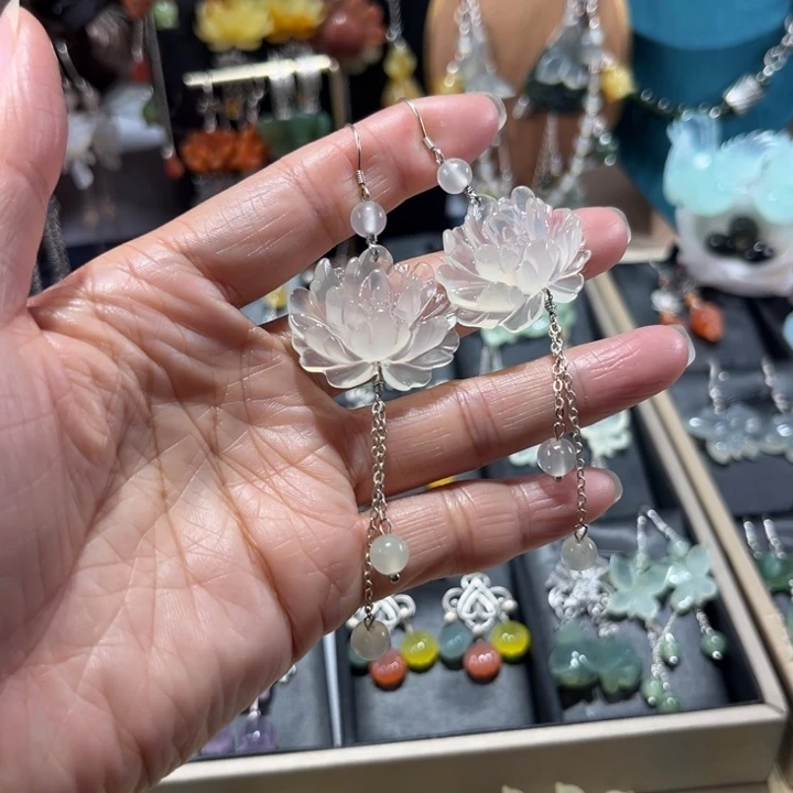 蛇纹石玉银S925镶嵌耳饰