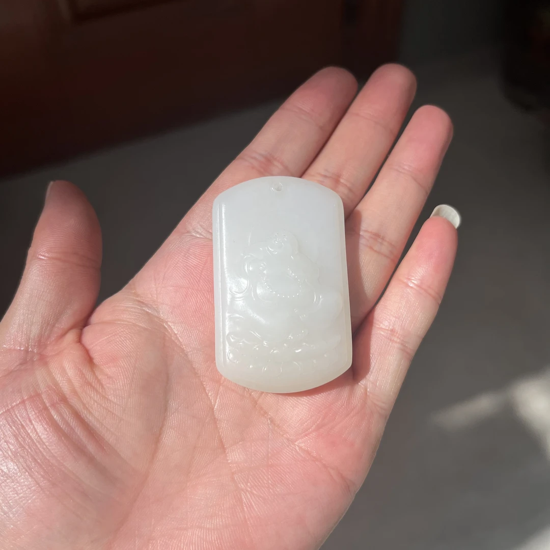 和田玉俄料 弥勒佛牌子 尺寸52*32*13mm尺寸可能偏差仅供参考