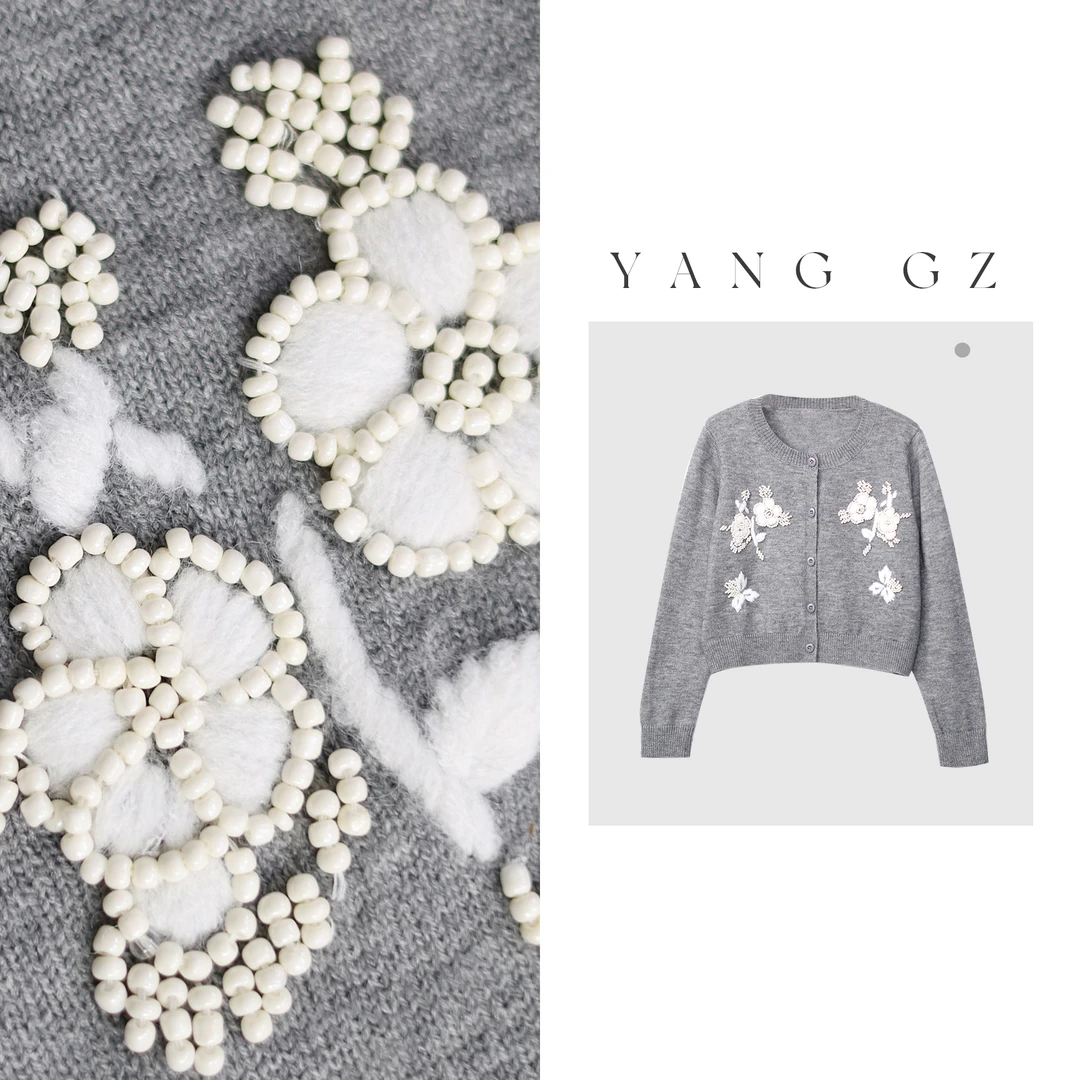 YANG GZ 清【 南忆晚风】复古刺绣钉珠针织开衫百搭毛衣女 GZQ029