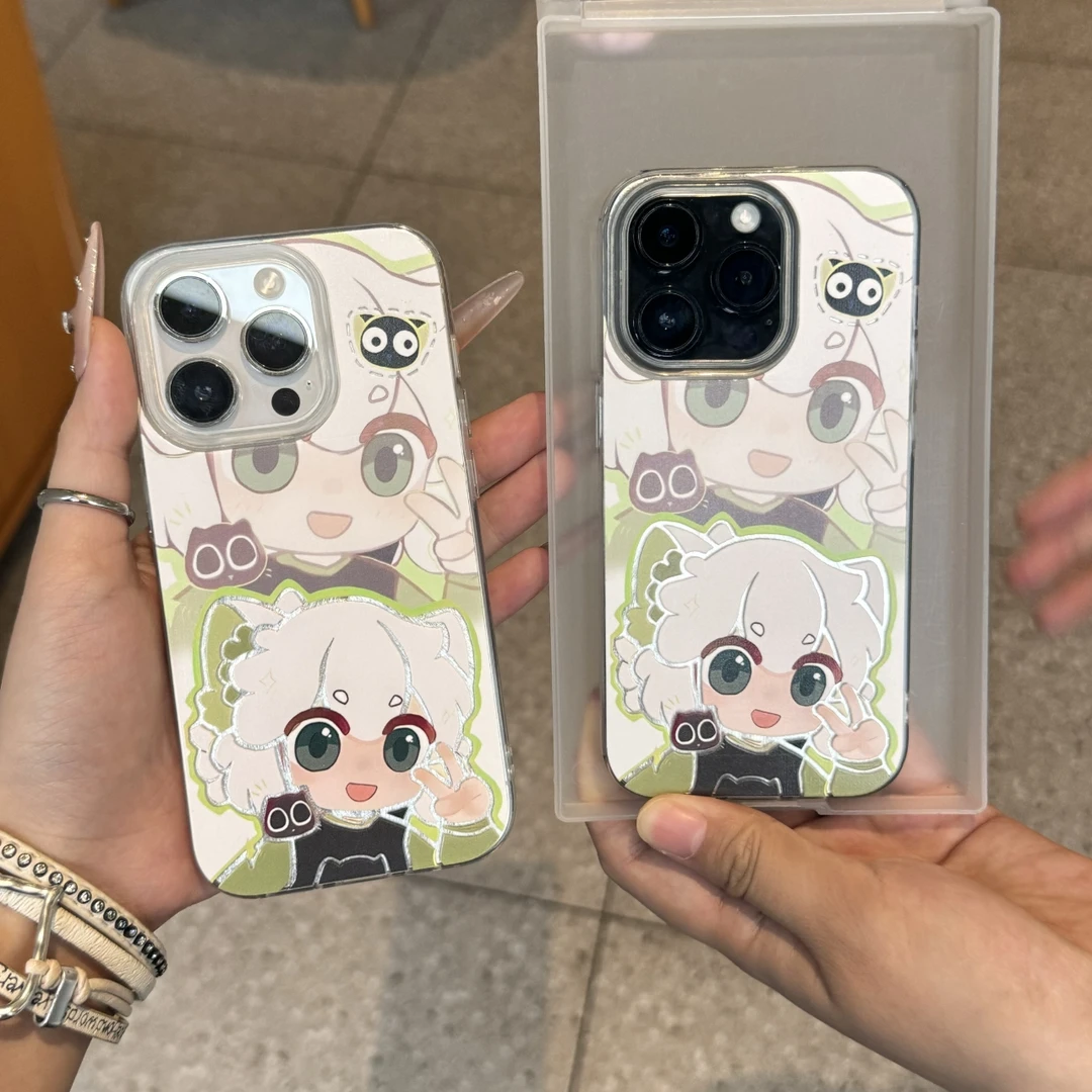 卡通新罗小黑羽纱壳适用苹果iPhone12/13/14/15情侣手机壳防摔7