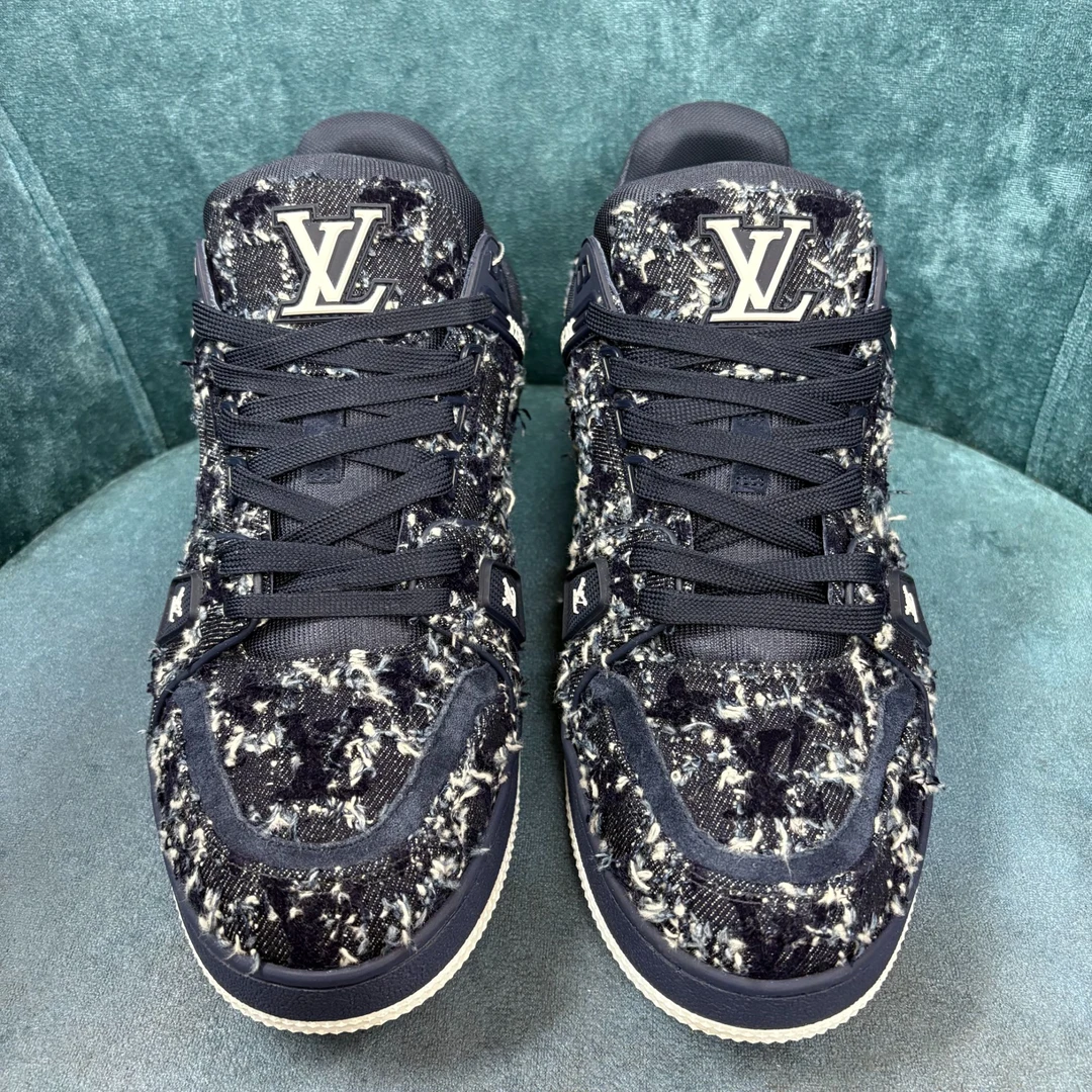 99新 LouisVuitton/路易威登 25年秀款藏蓝摇粒绒印花奢鞋