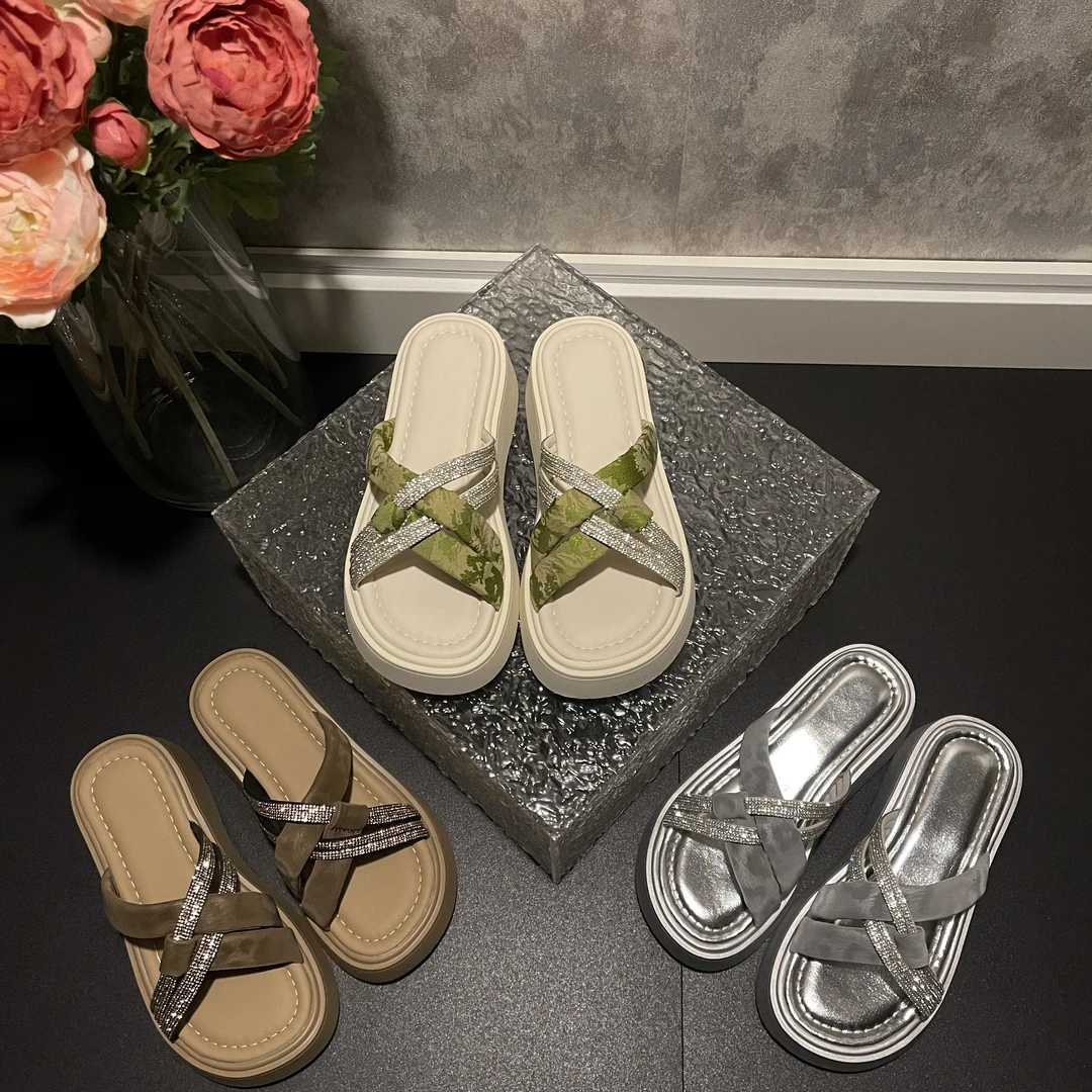 2025夏季新款气质时尚交叉软带百搭休闲网红绝美厚底舒适拖鞋-5CM