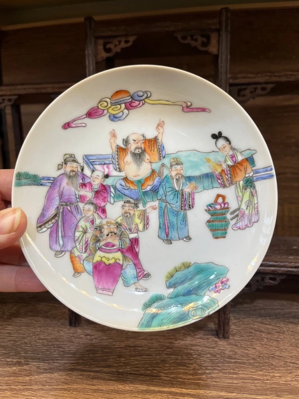 景德镇陶瓷小盘精美手工绘画八仙人物赏盘壶承创汇陶瓷高档复古