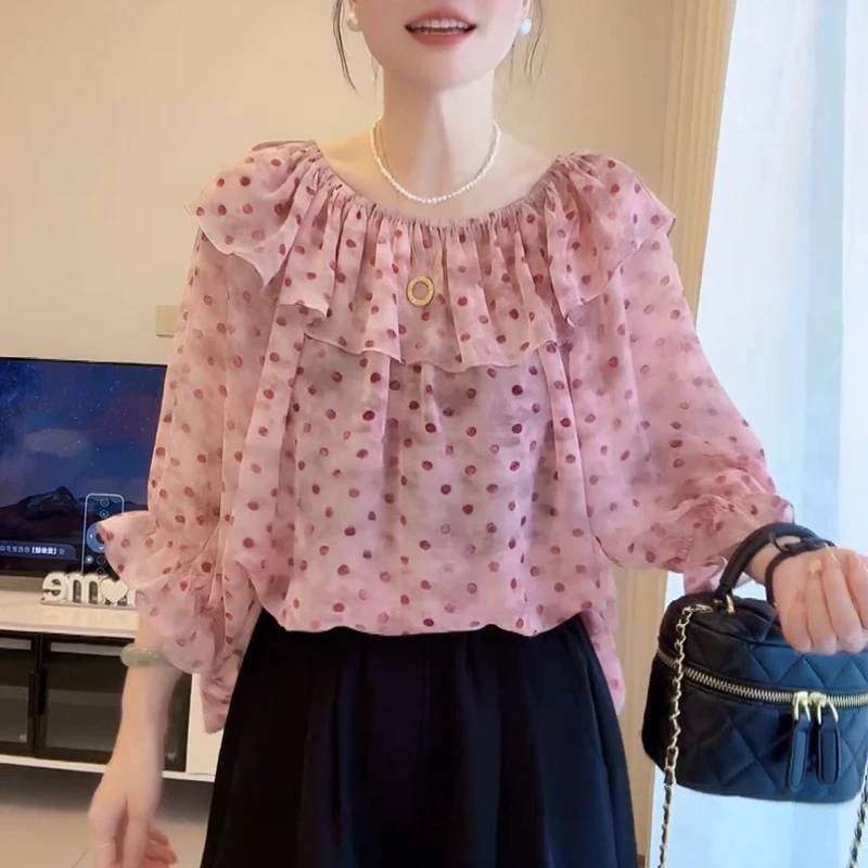 2025夏季新款气质时尚宽松减龄休闲显瘦百搭荷叶边上衣