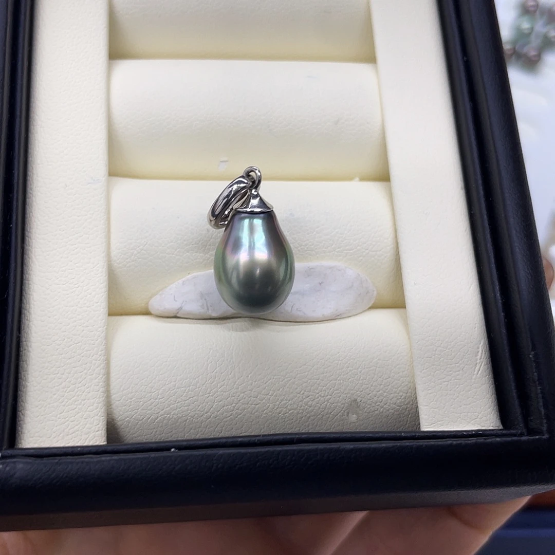 吊坠(不含链)银S925镶嵌海水珍珠大溪地炫彩色水滴吊坠10-11