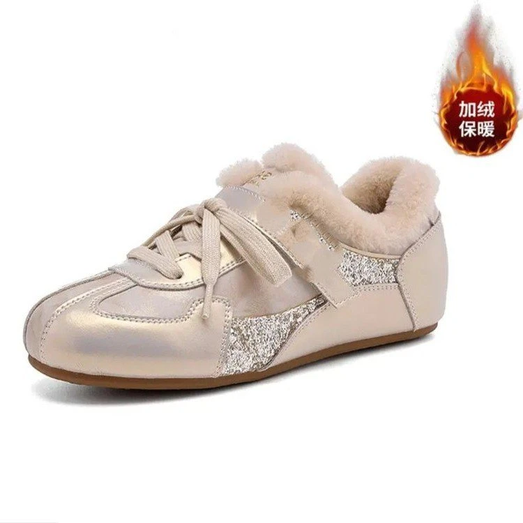 内增高加绒德训毛毛鞋女2025新款冬季保暖加厚舒适百搭阿甘休闲鞋
