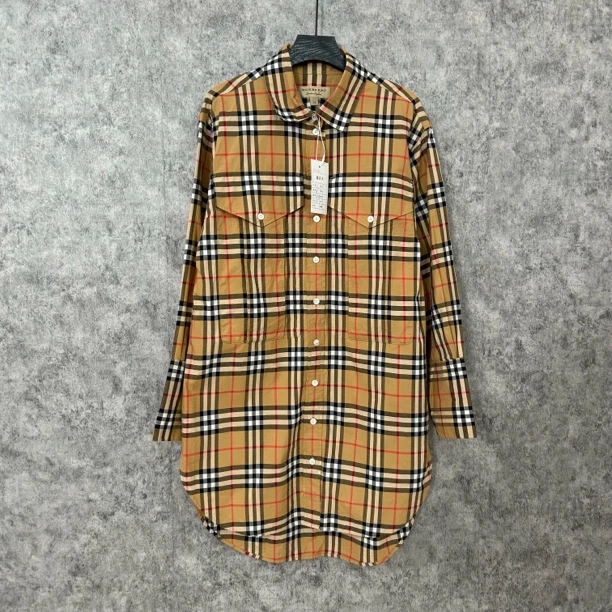 95新 BURBERRY/博柏利 经典格纹中长款衬衫