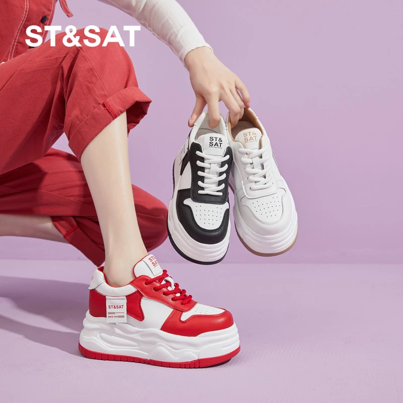 星期六2025春季新款休闲板鞋女时尚百搭厚底增高小白鞋小个子显高