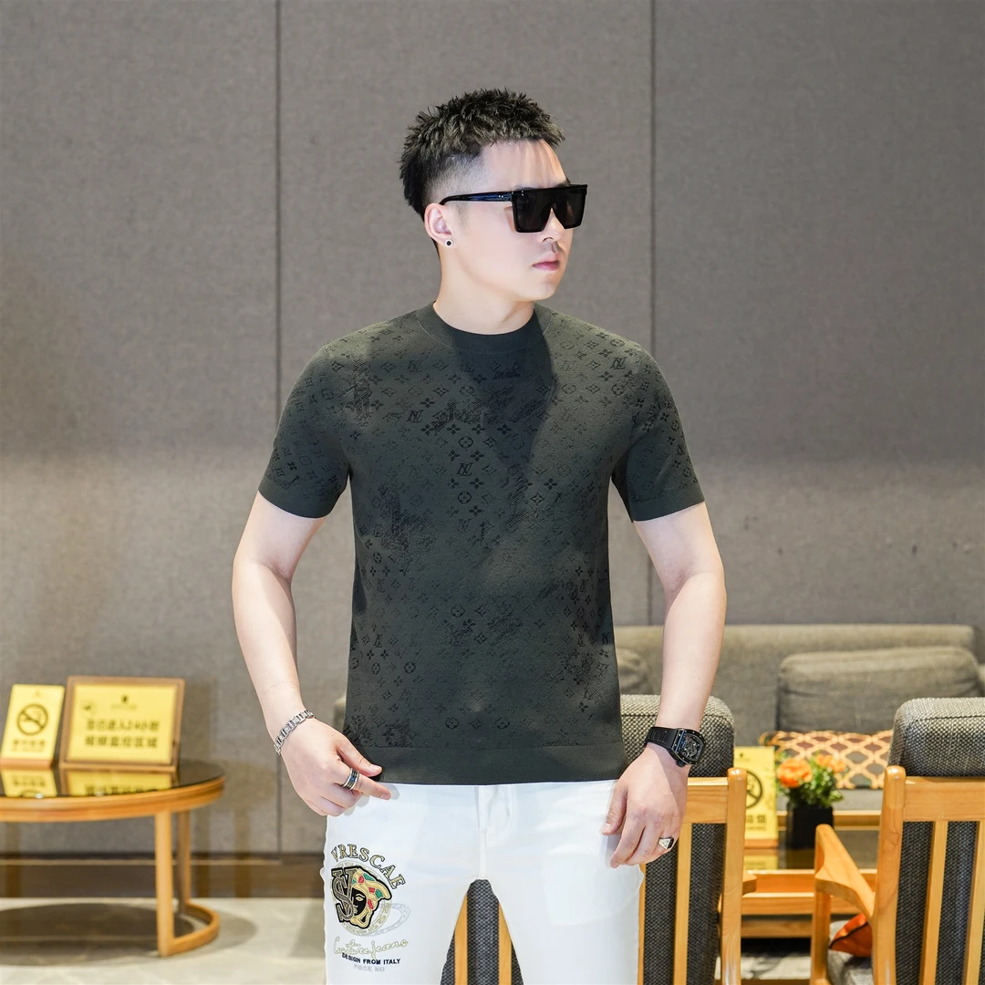 2025秋季新品轻奢男装高端个性提花圆领短袖针织衫毛衣男GL88125
