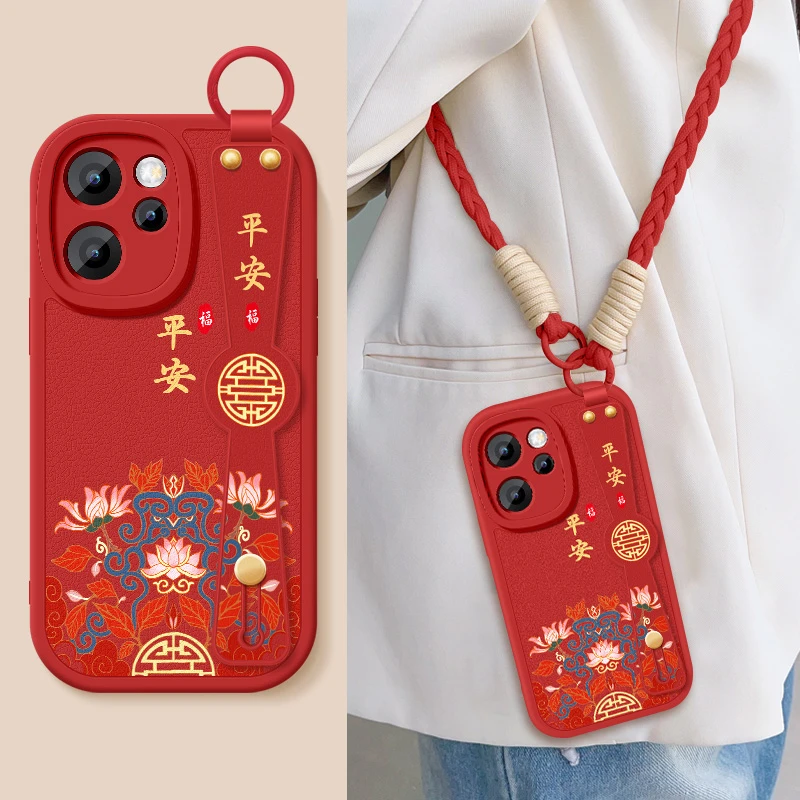 适用opporeno15手机壳女reno15pro新款平安吉祥斜挎挂绳背带全包