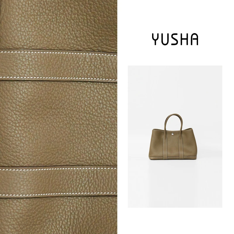 YUSHA/钰莎高档大象灰Ntogo皮大阿花包蜡线纯钢银扣