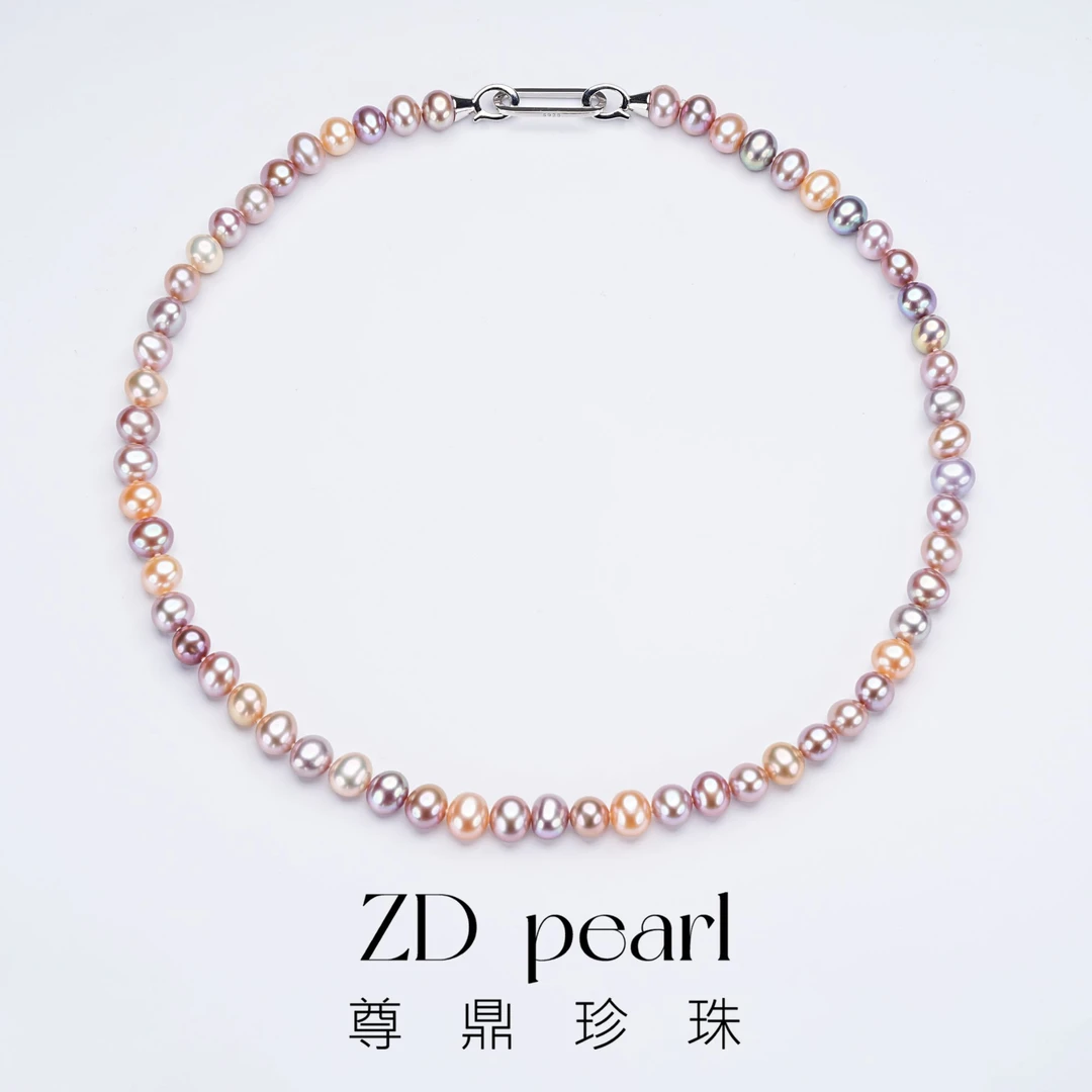 尊鼎珍珠-【紫霞】S925银淡水珍珠混彩项链-6-7mm-Nami