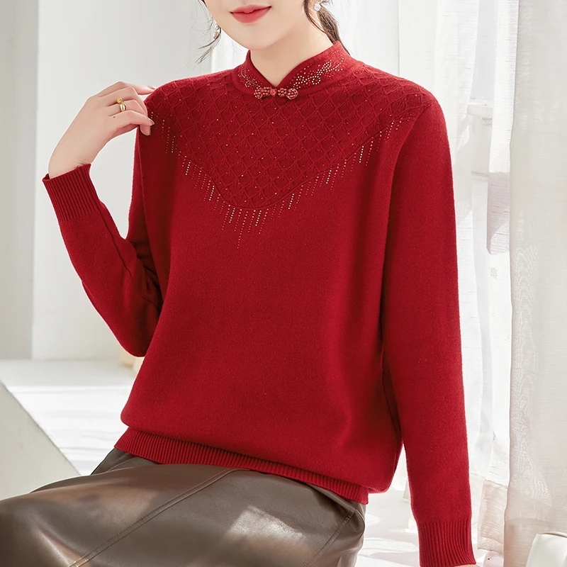 【清仓】保暖针织中年女装半高领妈妈加绒加厚上衣秋冬装毛衣打底衫