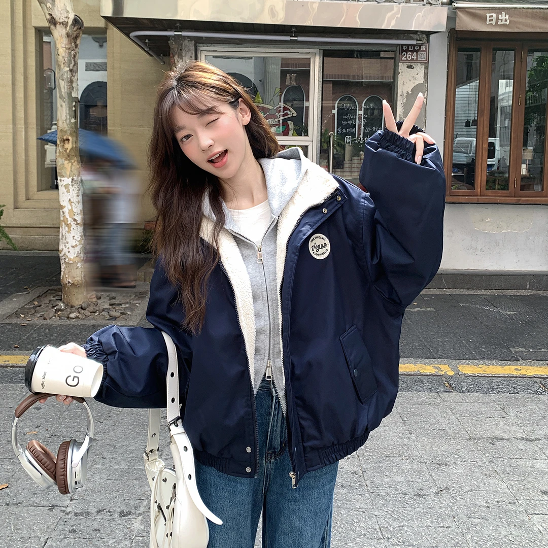 小个子棉衣棉服女2025年新款学生棉袄羊羔毛学院风超好看夹棉外套