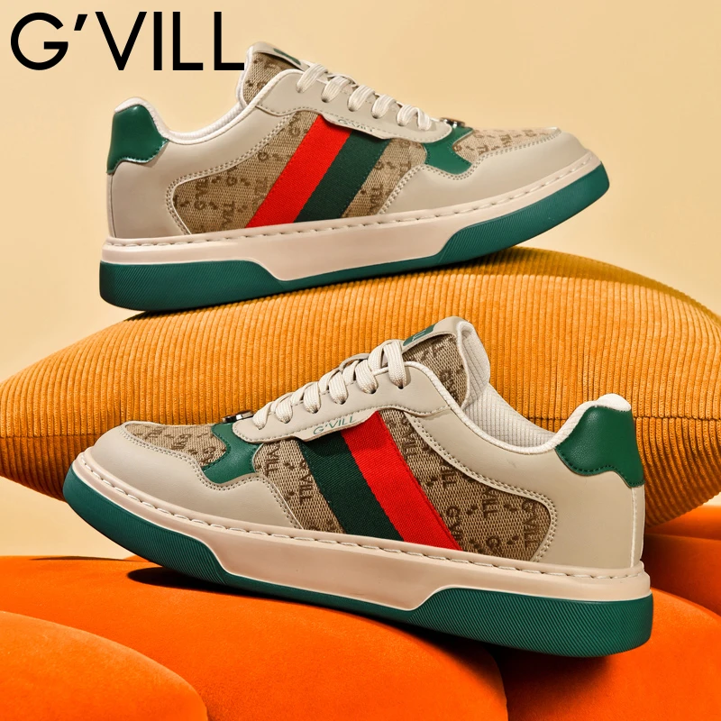 G’VILL/贵之步春季透气刺绣时尚潮鞋轻便运动户外厚底板鞋百搭