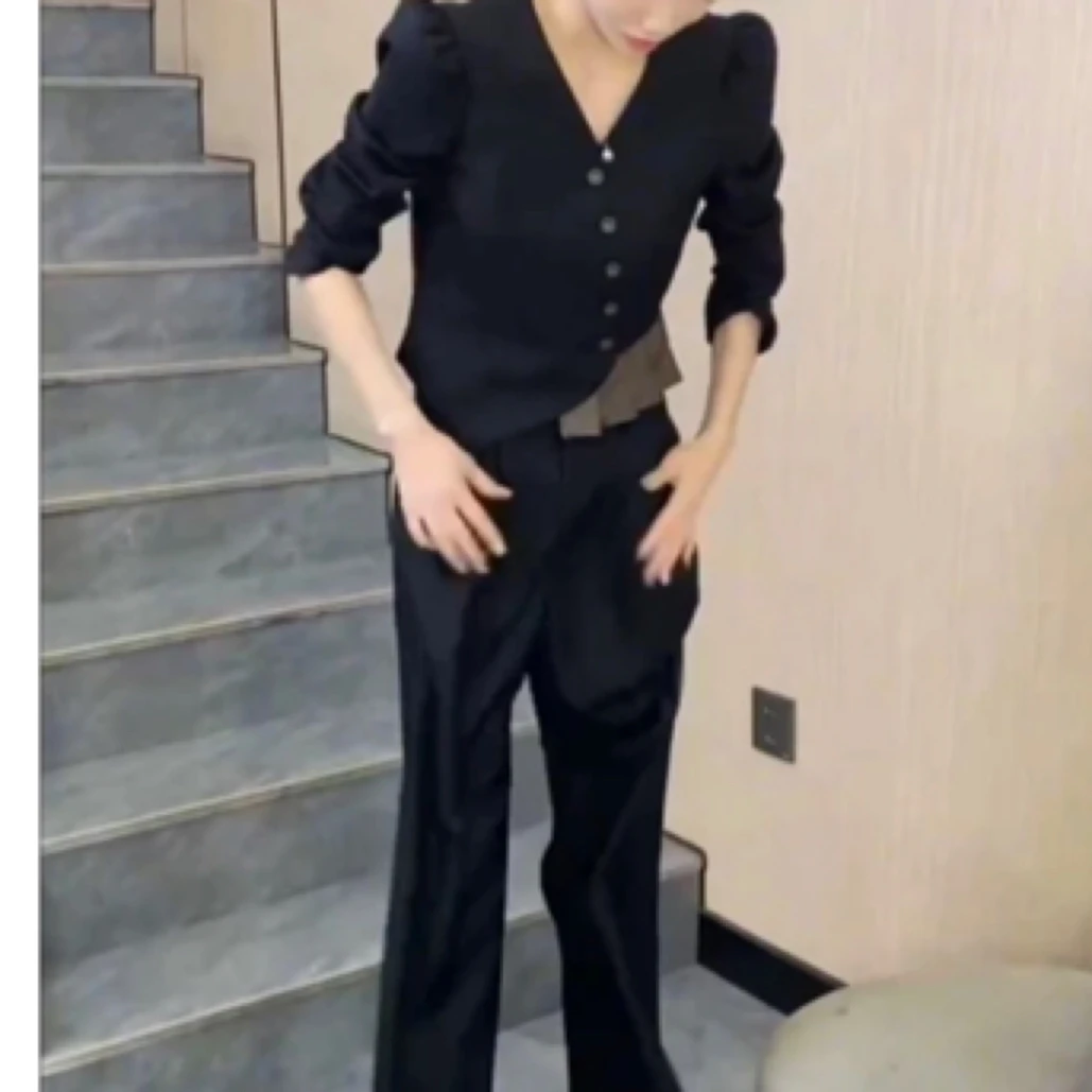 新款时尚修身显瘦气质高雅淑女上衣裤子两件套1